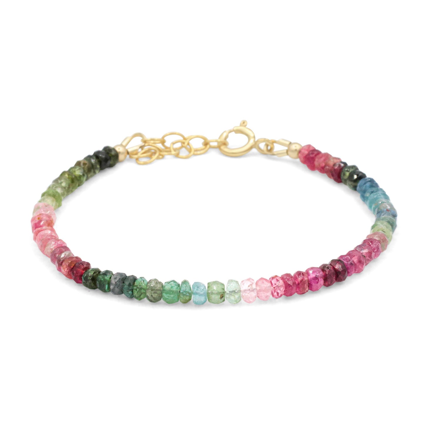 Earthly Abundance Eden Tourmaline bracelet with colorful gemstone beads on a delicate elastic band.