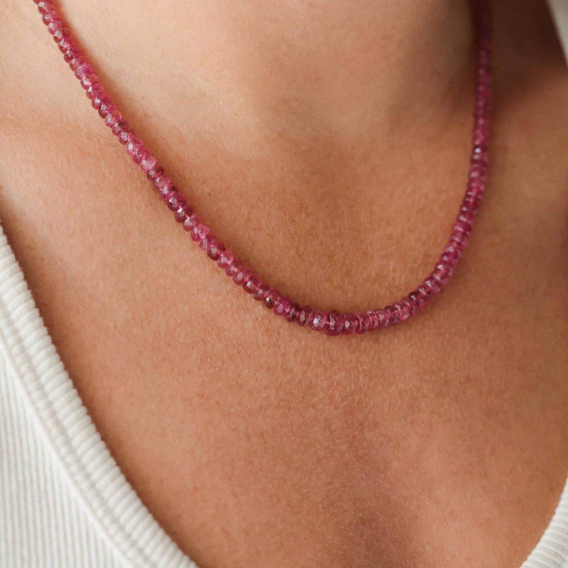 AAAA+ Pink Tourmaline Necklace | AAAA+ Pink Tourmaline necklace | [ENPM2060] Pink gemstone necklace | pink tourmaline necklace