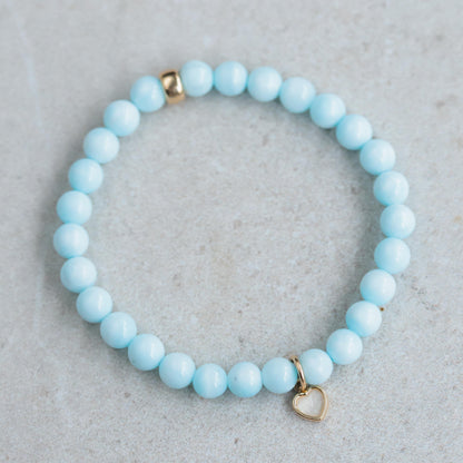 14K GOLD hemimorphite + mother of pearl bracelet-6MM Smooth Round Bracelet [EBHM1100], hemimorphite Beads-Real Hemimorphite - hemimorphite