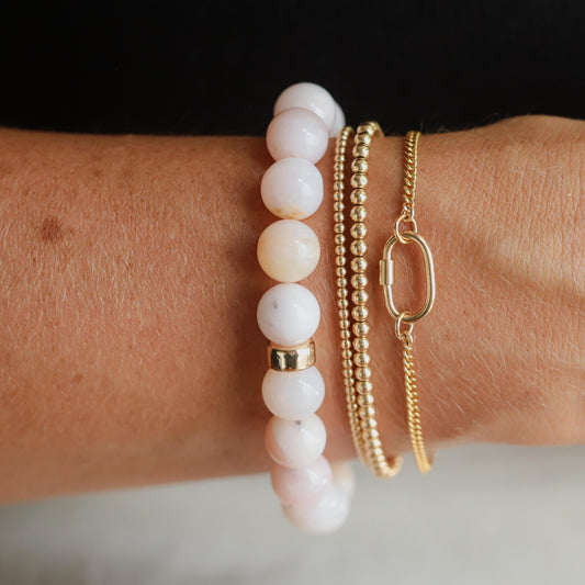 14k GOLD pink Opal Bracelet, Pink opal beaded bracelet | Soft Pink Beads | [EBPM1999] Peruvian pink opal bracelet, Pink Opal 10mm