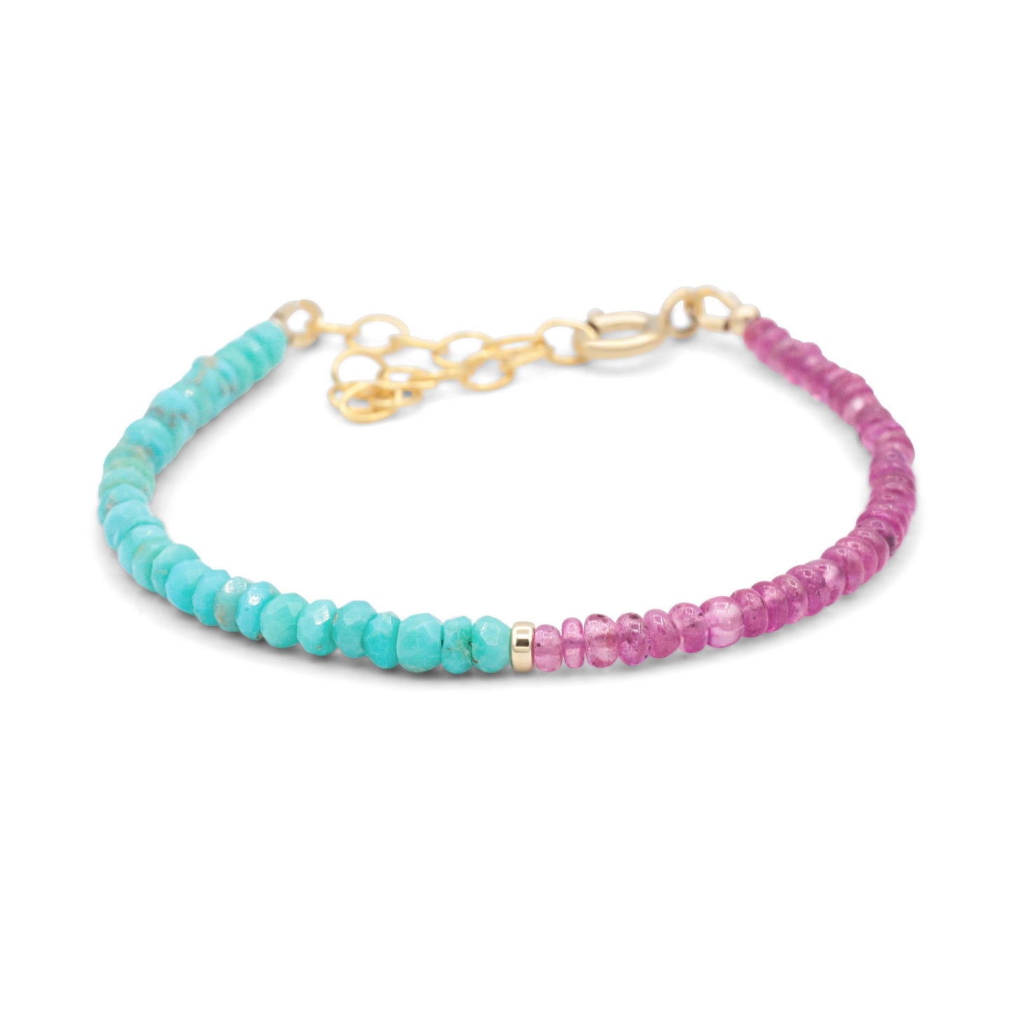 Pink sapphire turquoise bracelet | Pink sapphire bracelet | [EBTP1574] Arizona turquoise | Pink sapphire beaded bracelet