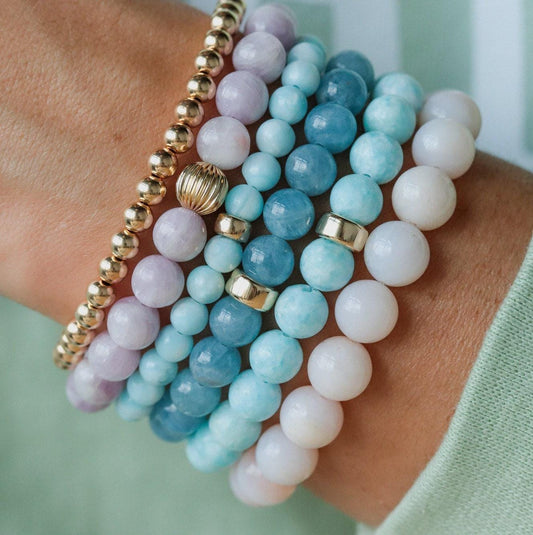 14k GOLD pink Opal Bracelet, Pink opal beaded bracelet | Soft Pink Beads | [EBPM1999] Peruvian pink opal bracelet, Pink Opal 10mm