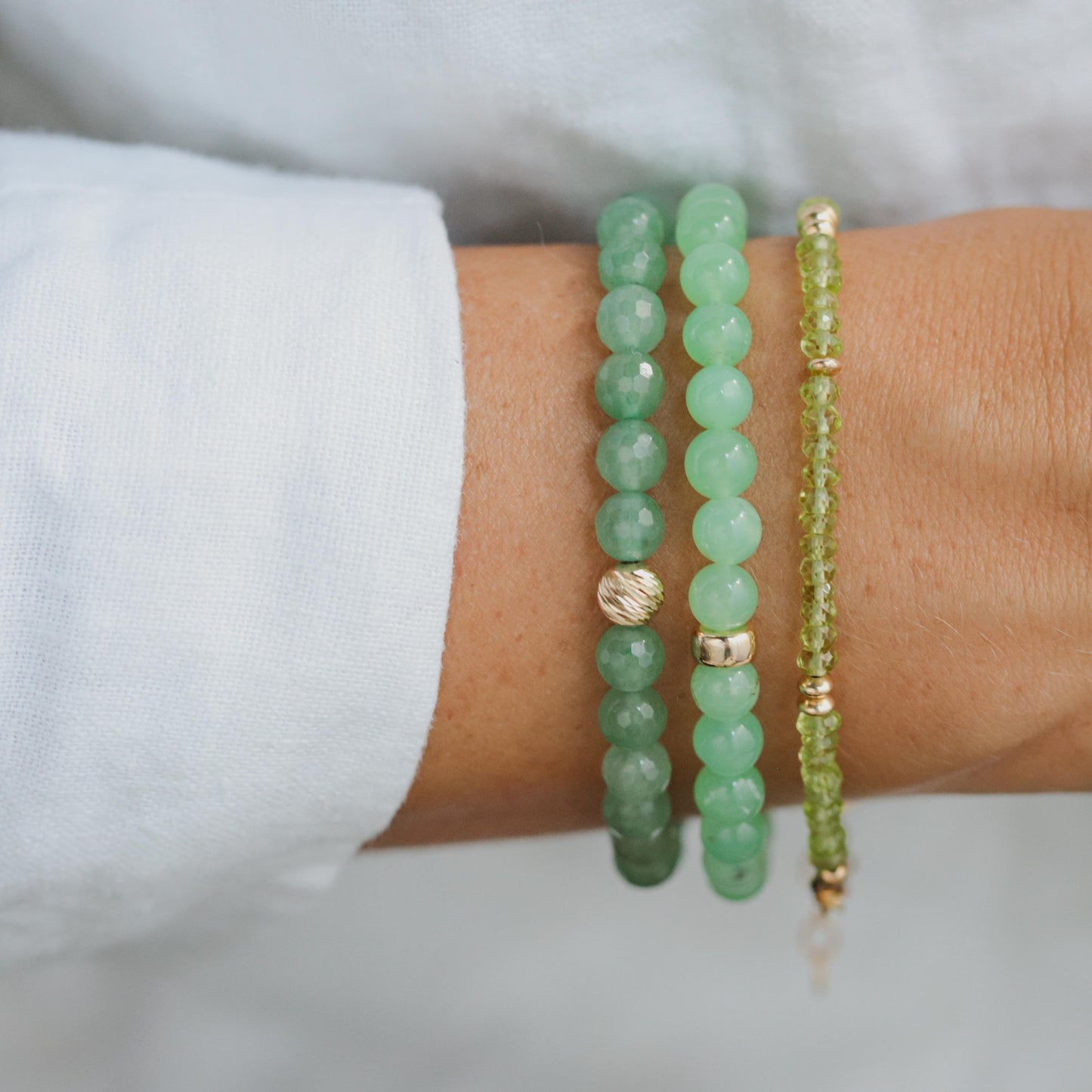 Lime Light Chrysoprase bracelet featuring vibrant green stones set in a stylish design by Earthly Abundance.
