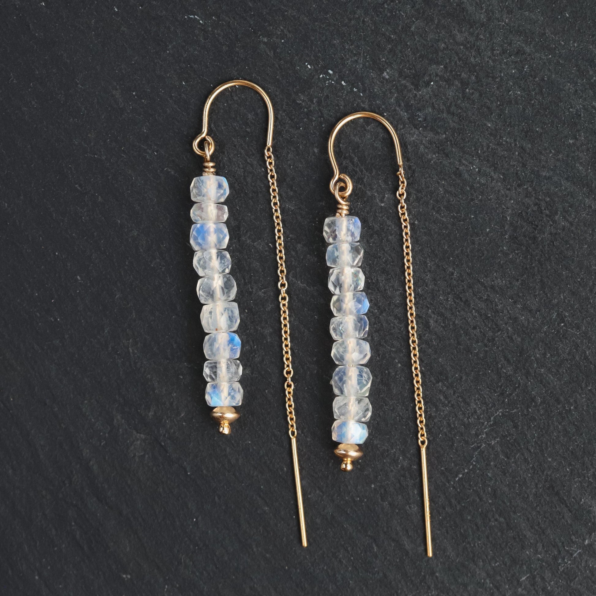 Rainbow moonstone threader earrings