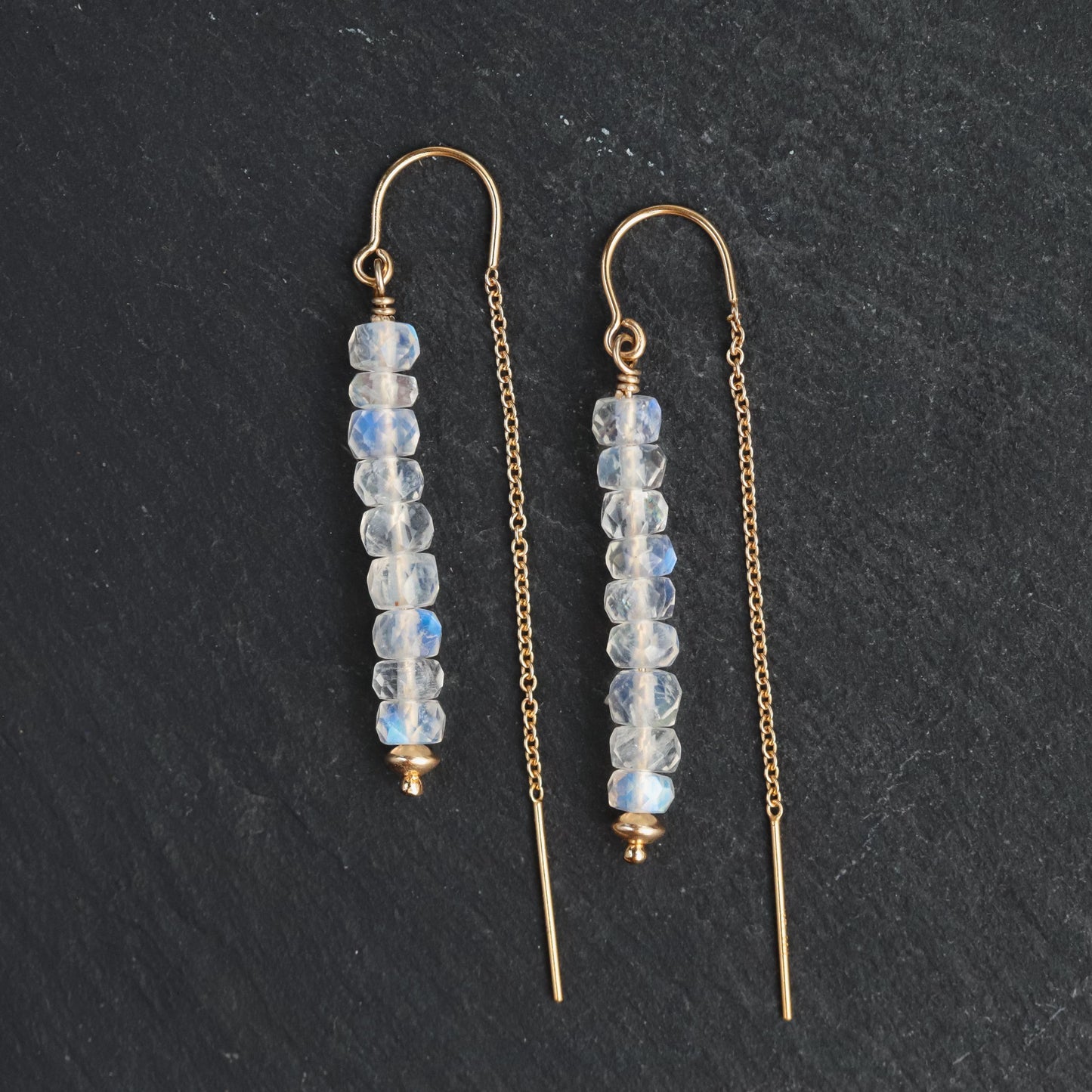 AAAA+ moonstone earrings, rainbow moonstone threaders, [EEMP1753] gold moonstone earrings, gold moonstone earrings