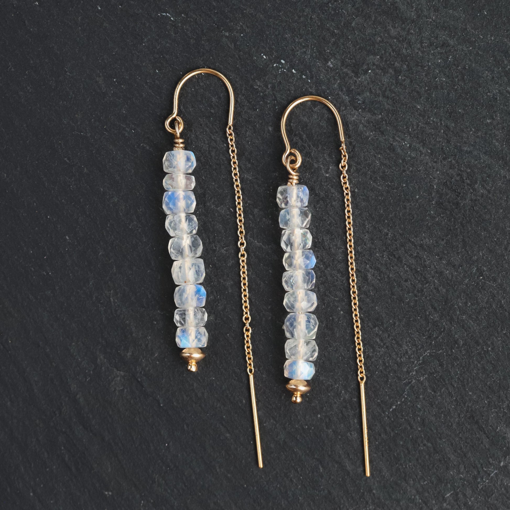 AAAA+ moonstone earrings, rainbow moonstone threaders, [EEMP1753] gold moonstone earrings, gold moonstone earrings