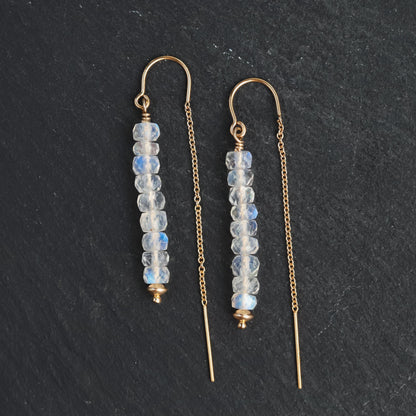 AAAA+ moonstone earrings, rainbow moonstone threaders, [EEMP1753] gold moonstone earrings, gold moonstone earrings