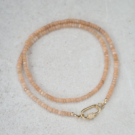 Peach Moonstone Carabiner necklace | Peach Moonstone Necklace, [ENPP1029] dainty peach moonstone , June Birthstone Jewelry, boho gemstone