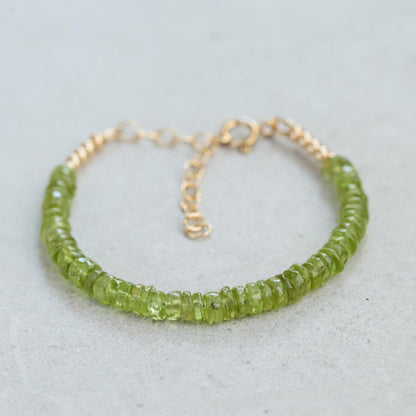 Last oneSmooth peridot rondel bracelet | Peridot bracelet | Dainty peridot bracelet | [EBPL1528] August birthstone jewelry | Natural peridot