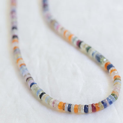 Multi sapphire necklace by Earthly Abundance Jewelry featuring vibrant blue and purple sapphires on a delicate silver chain