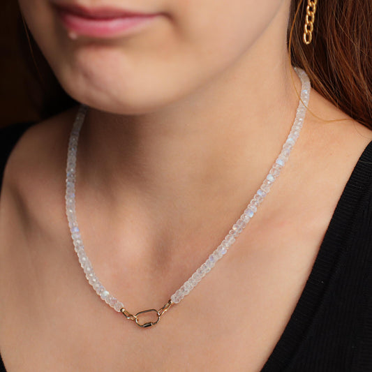 Rainbow Moonstone Carabiner Necklace