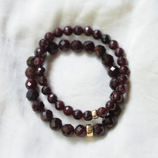 FACETED garnet 6mm or 8mm | [EBGM1038] Dark Red Garnet Bracelet - January Birthday Gift, faceted garnet bracelet *BF
