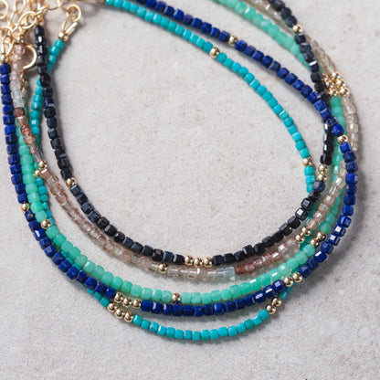 Turquoise Cube Anklet - 14K