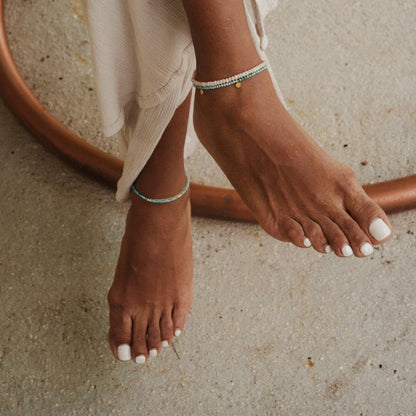 Turquoise Cube Anklet - 14K
