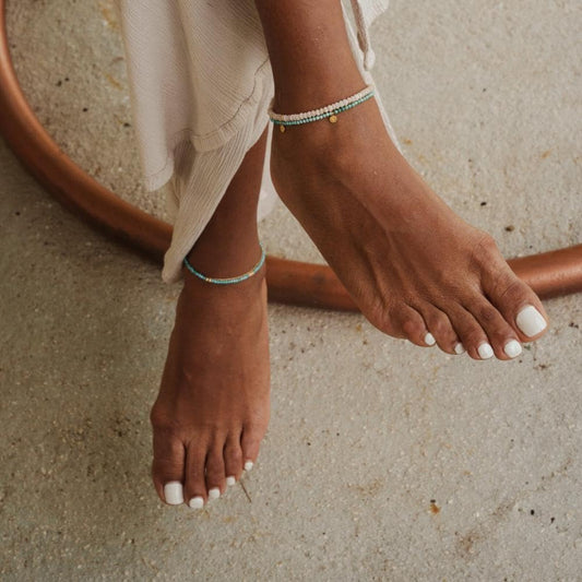 Turquoise Cube Anklet - 14K