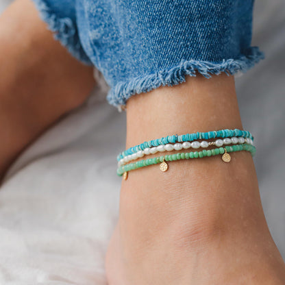 STACK of 3 | Heishi turquoise Anklet | Beaded turquoise anklet | women's gemstone ankle bracelet [EATP1485] | turquoise ankle bracelet