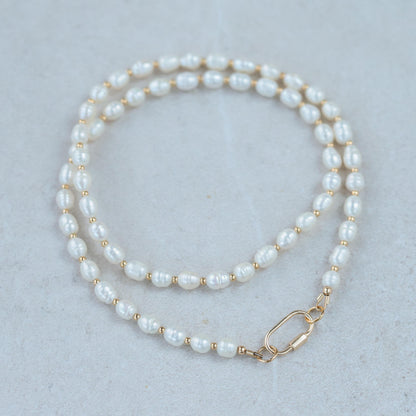 14K SOLID GOLD Freshwater Pearl necklace | Pearl necklace 14K gold | [ENFM1133] Boho freshwater pearl necklace | pearl necklace gold