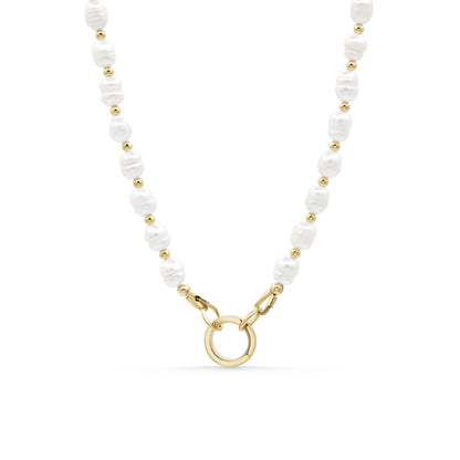 14K SOLID GOLD Freshwater Pearl necklace | Pearl necklace 14K gold | [ENFM1133] Boho freshwater pearl necklace | pearl necklace gold