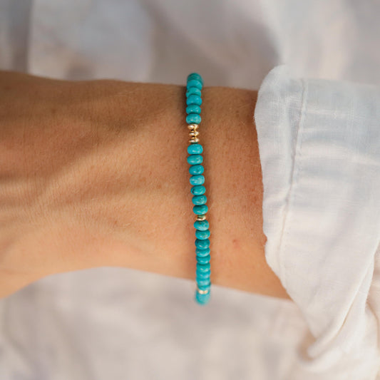 Genuine Turquoise beaded bracelet | Natural authentic turquoise | [EBTP1140] women's turquoise jewelry | Kingman turquoise 4mm | minimalist