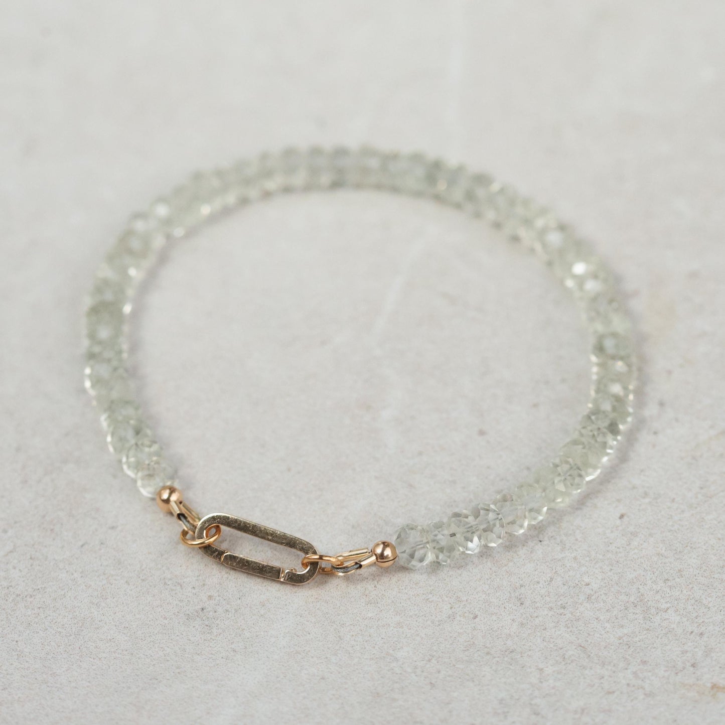 Green Amethyst Bracelet, beaded Green Amethyst bracelet, [EBGM1425] Green Amethyst beaded bracelet | 14k gold Prasiolite | February