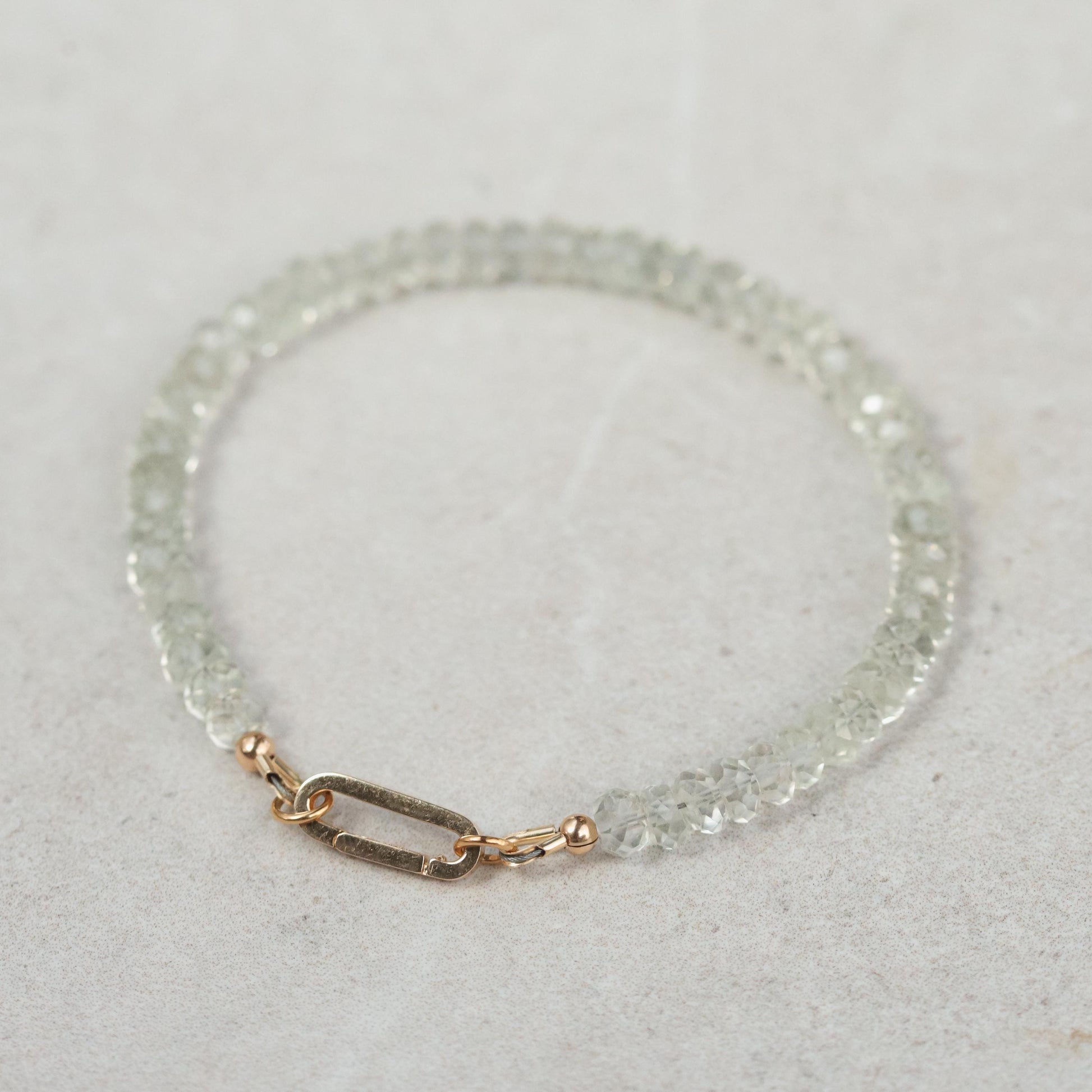 Green Amethyst Bracelet, beaded Green Amethyst bracelet, [EBGM1425] Green Amethyst beaded bracelet | 14k gold Prasiolite | February
