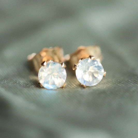 Rainbow moonstone studs - 14K