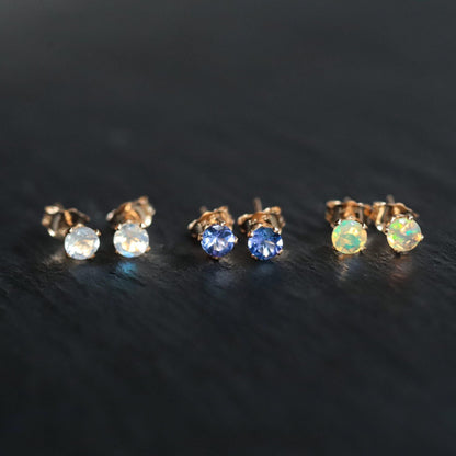 Rainbow moonstone studs - 14K