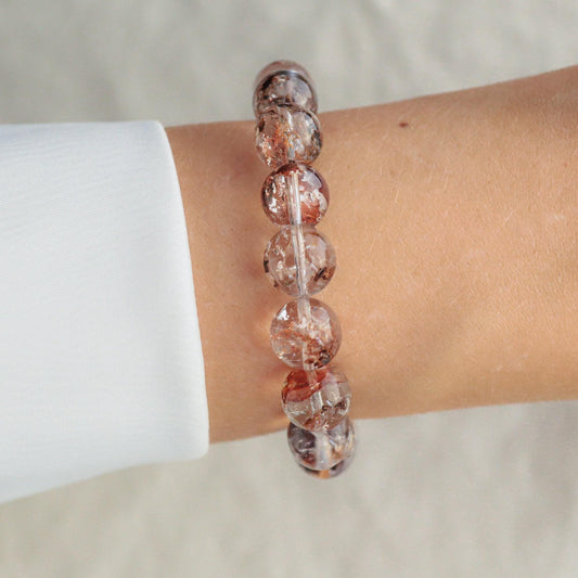 Solid 14K Gold Phantom Quartz Bracelet, AAAA+ 10mm Phantom Quartz Stretch Bracelet, Rare Gemstone Bracelet Gift