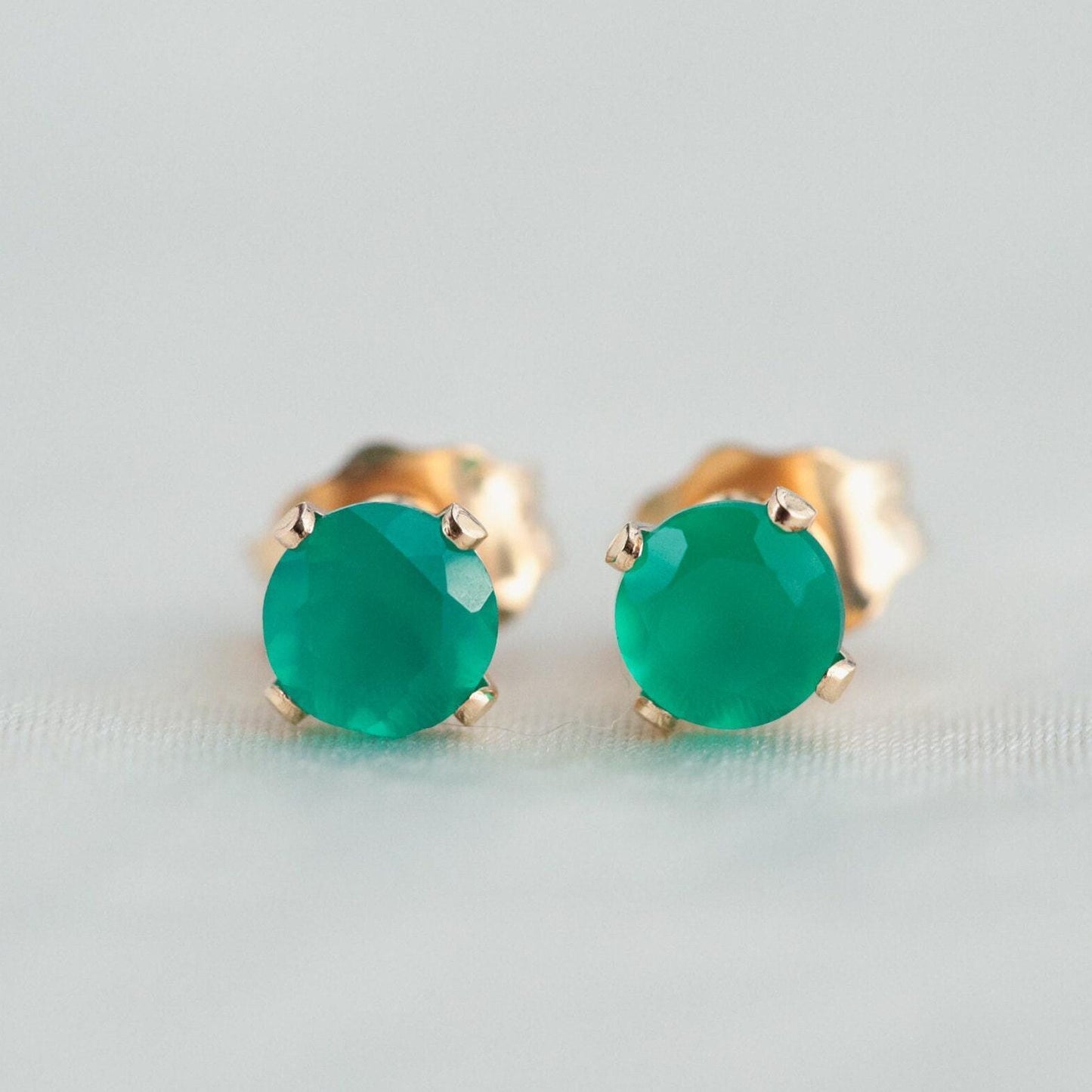 14K GOLD green onyx earring, gemstone stud green onyx earrings [EEGP1240], gold gemstone studs, green onyx earrings
