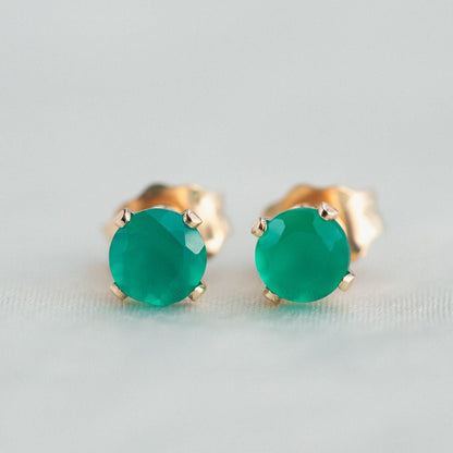Green onyx stud earrings - 14K