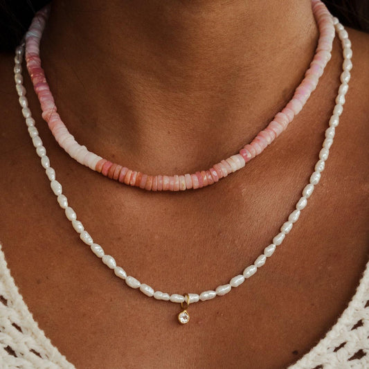 STACK of 3 | Pink opal necklace | Pink Beaded opal Necklace | peruvian pink opal necklace [STACKS] | beaded pink opal jewelry | pink opal