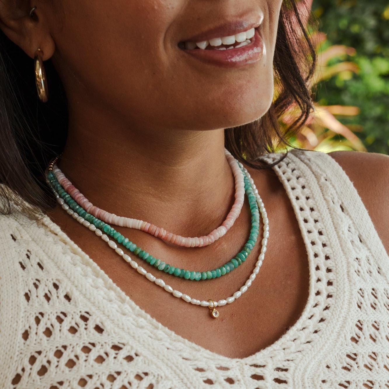 STACK of 3 | Pink opal necklace | Pink Beaded opal Necklace | peruvian pink opal necklace [STACKS] | beaded pink opal jewelry | pink opal