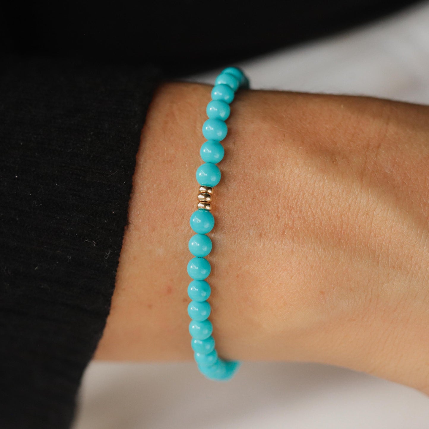 SOLID 14K GOLD Sleeping beauty turquoise 4mm | Genuine Turquoise bracelet | authentic turquoise | women's sleeping beauty turquoise jewelry