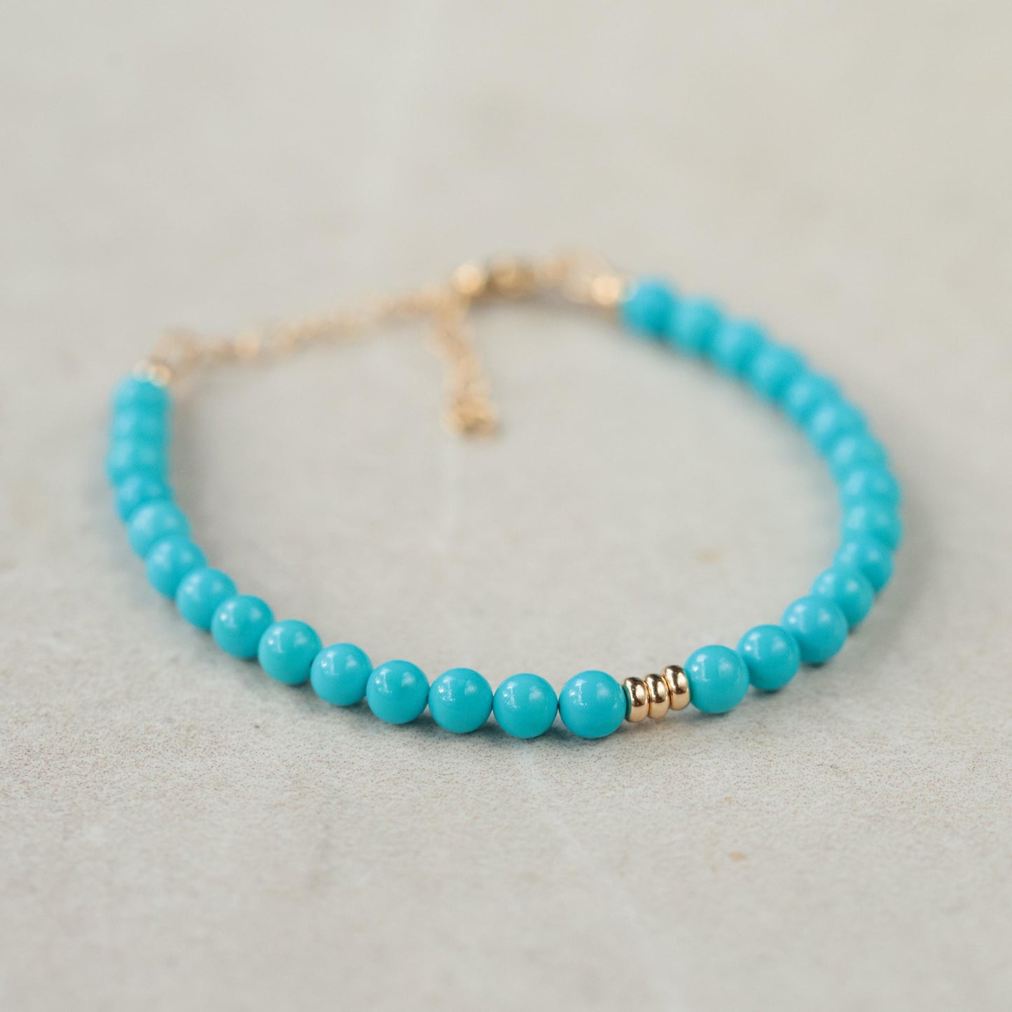 SOLID 14K GOLD Sleeping beauty turquoise 4mm | Genuine Turquoise bracelet | authentic turquoise | women's sleeping beauty turquoise jewelry