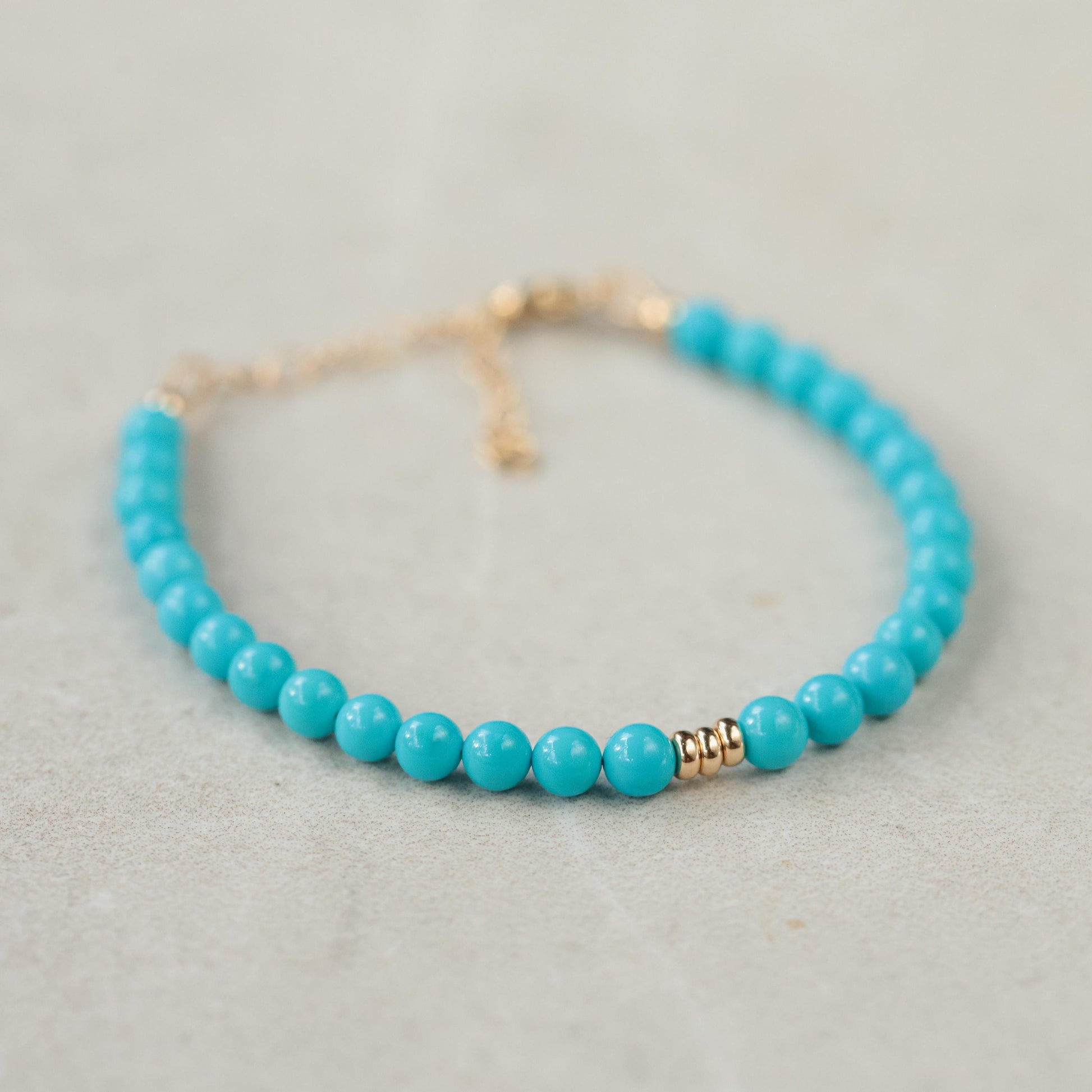 SOLID 14K GOLD Sleeping beauty turquoise 4mm | Genuine Turquoise bracelet | authentic turquoise | women's sleeping beauty turquoise jewelry