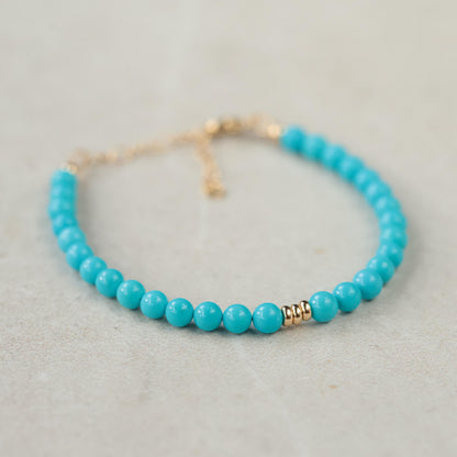 SOLID 14K GOLD Sleeping beauty turquoise 4mm | Genuine Turquoise bracelet | authentic turquoise | women's sleeping beauty turquoise jewelry