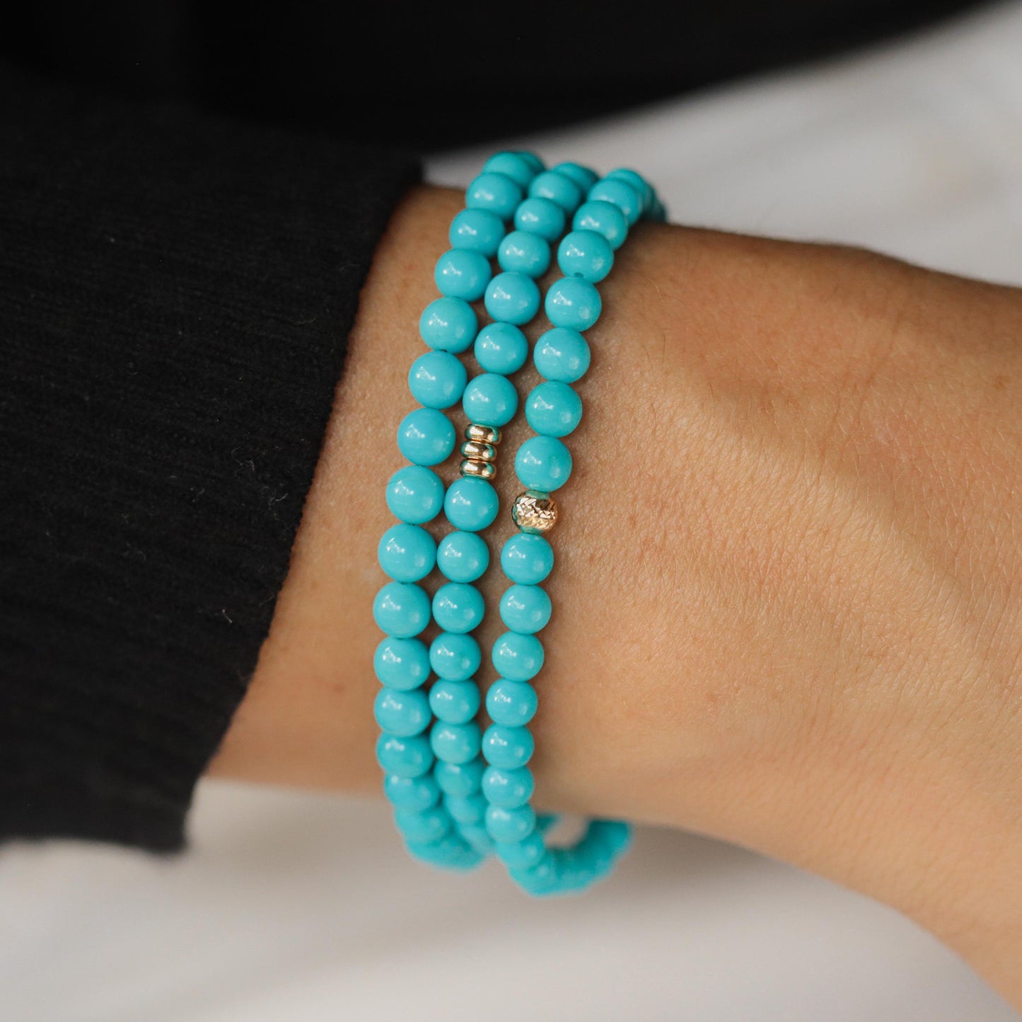 SOLID 14K GOLD Sleeping beauty turquoise 4mm | Genuine Turquoise bracelet | authentic turquoise | women's sleeping beauty turquoise jewelry