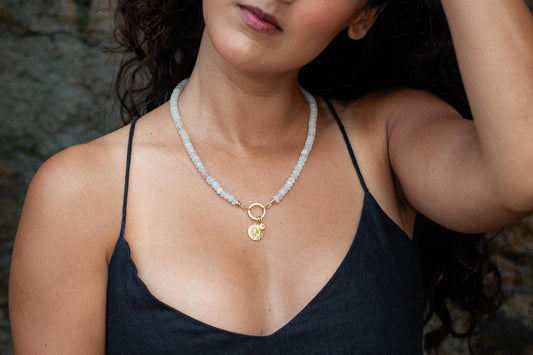 Solstice Muse Necklace - Moonstone, White Topaz