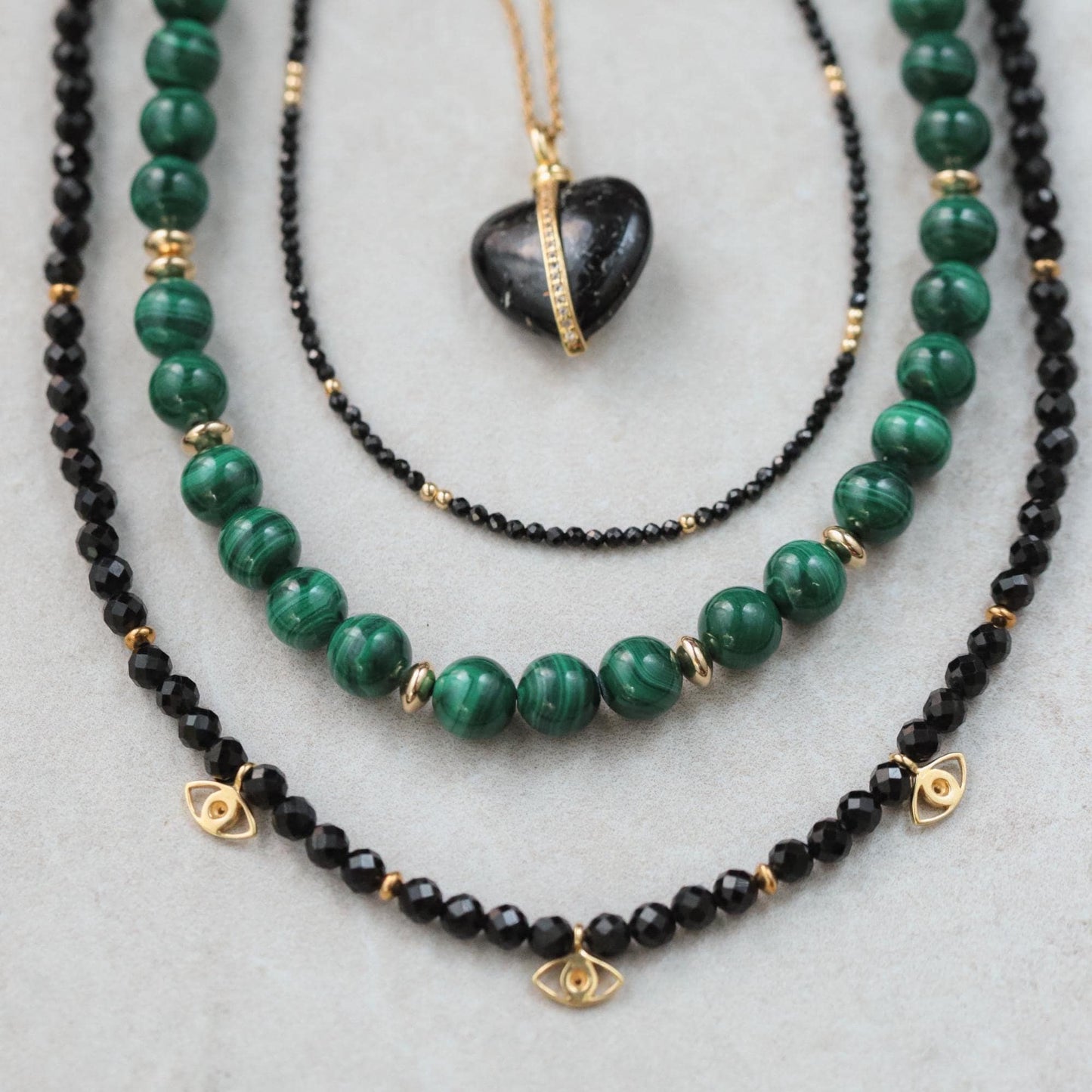 STACK OF 4 | Black Spinel Necklace | 2mm black spinel choker | [ENBP1245] gold filled black necklace | black spinel 2mm | black gemstone