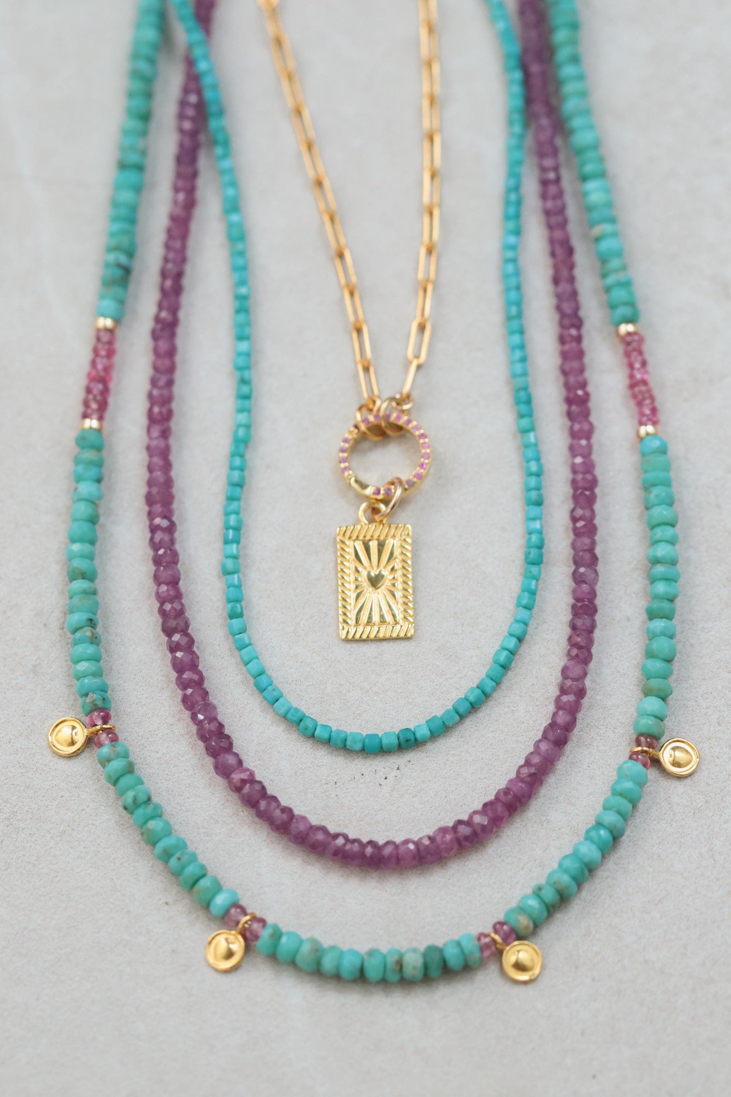 Turquoise Cube Necklace - 14K