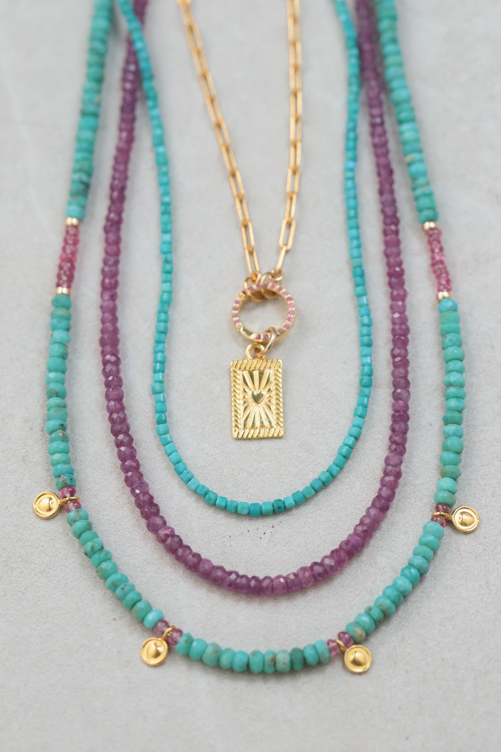 Turquoise Cube Necklace - 14K