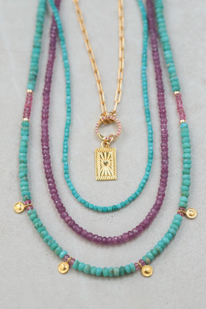 Turquoise Cube Necklace - 14K