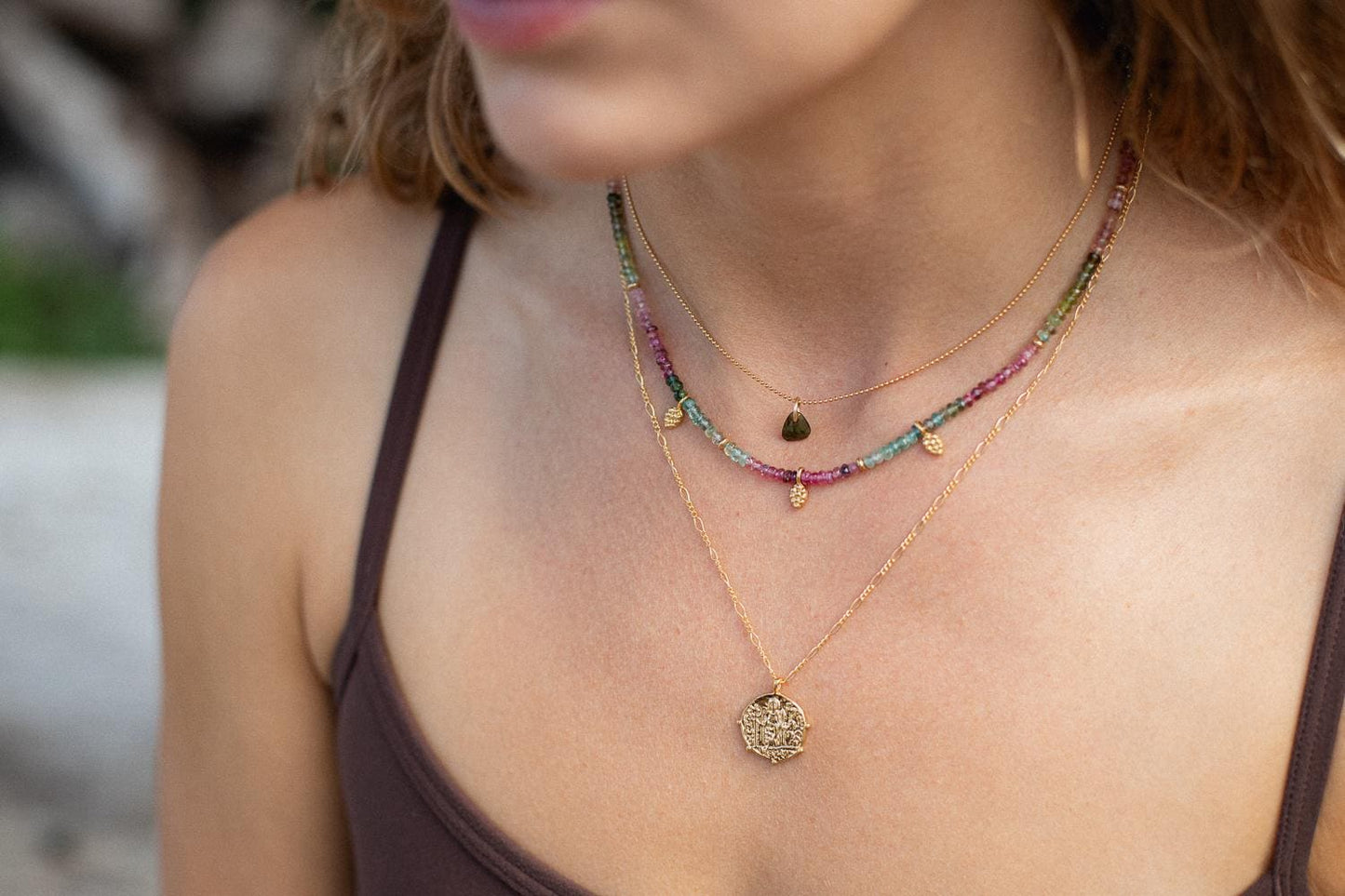 Greek Style Necklace – Pendant & Dainty Figaro Chain