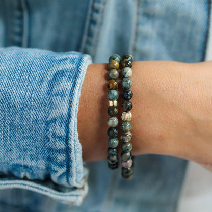 14K GOLD Ocean jasper bracelet | genuine ocean jasper bracelet 6mm | [EBOM1421] gold ocean jasper bracelet | women's ocean jasper *BSS