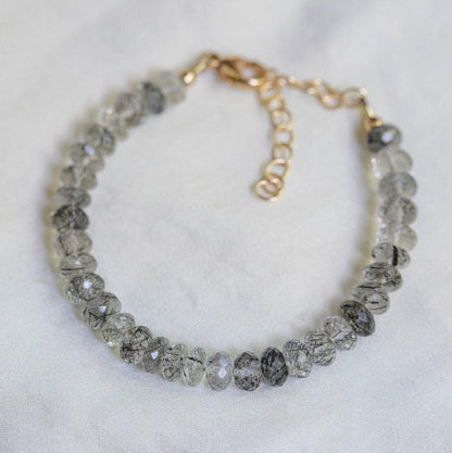 AAAA+ black rutilated quartz | Natural Black Rutilated Beads | [EBBP1128] UNENHANCED/UNTREATED | faceted cut black rutilated quartz