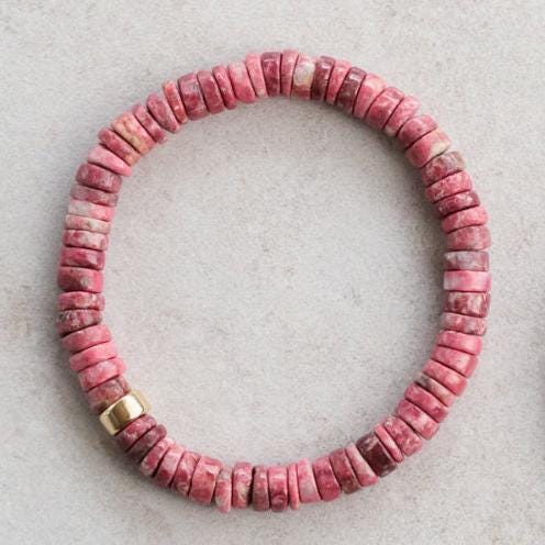 Rare Thulite | unique natural thulite, vibrant thulite bracelet | [EBTM1789] Pink THULITE Bracelet | Thulite for love, gratitude *BSS
