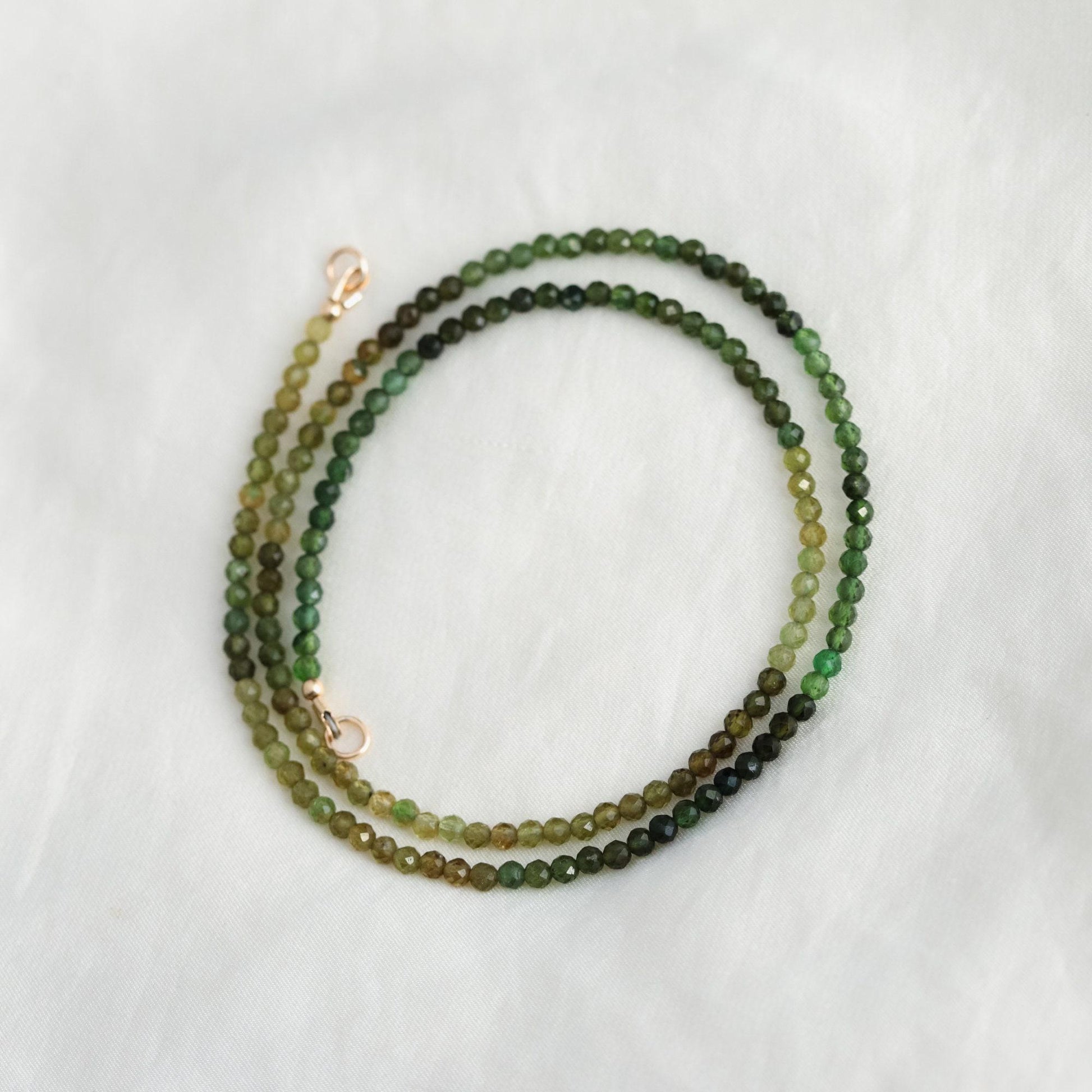 Green Tourmaline 3mm | Green tourmaline necklace | [ENGP1408] Green tourmaline | Faceted tourmaline 3mm stones | green tourmaline