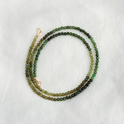 Green Tourmaline 3mm | Green tourmaline necklace | [ENGP1408] Green tourmaline | Faceted tourmaline 3mm stones | green tourmaline