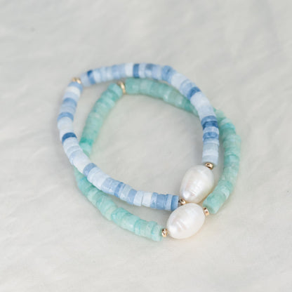 14K GOLD Blue opal + pearl Bracelet | freshwater pearl Bracelet [EBBM1906] | dainty pearl gold Bracelet | opal and pearl beaded bracelet