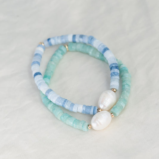 14K GOLD Blue opal + pearl Bracelet | freshwater pearl Bracelet [EBBM1906] | dainty pearl gold Bracelet | opal and pearl beaded bracelet